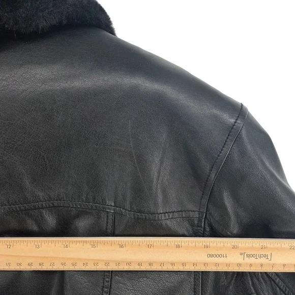 Wilsons Leather Womens Black Jacket‎ Faux Fur Collar Lining Belted Trench Coat M - Picture 9 of 12